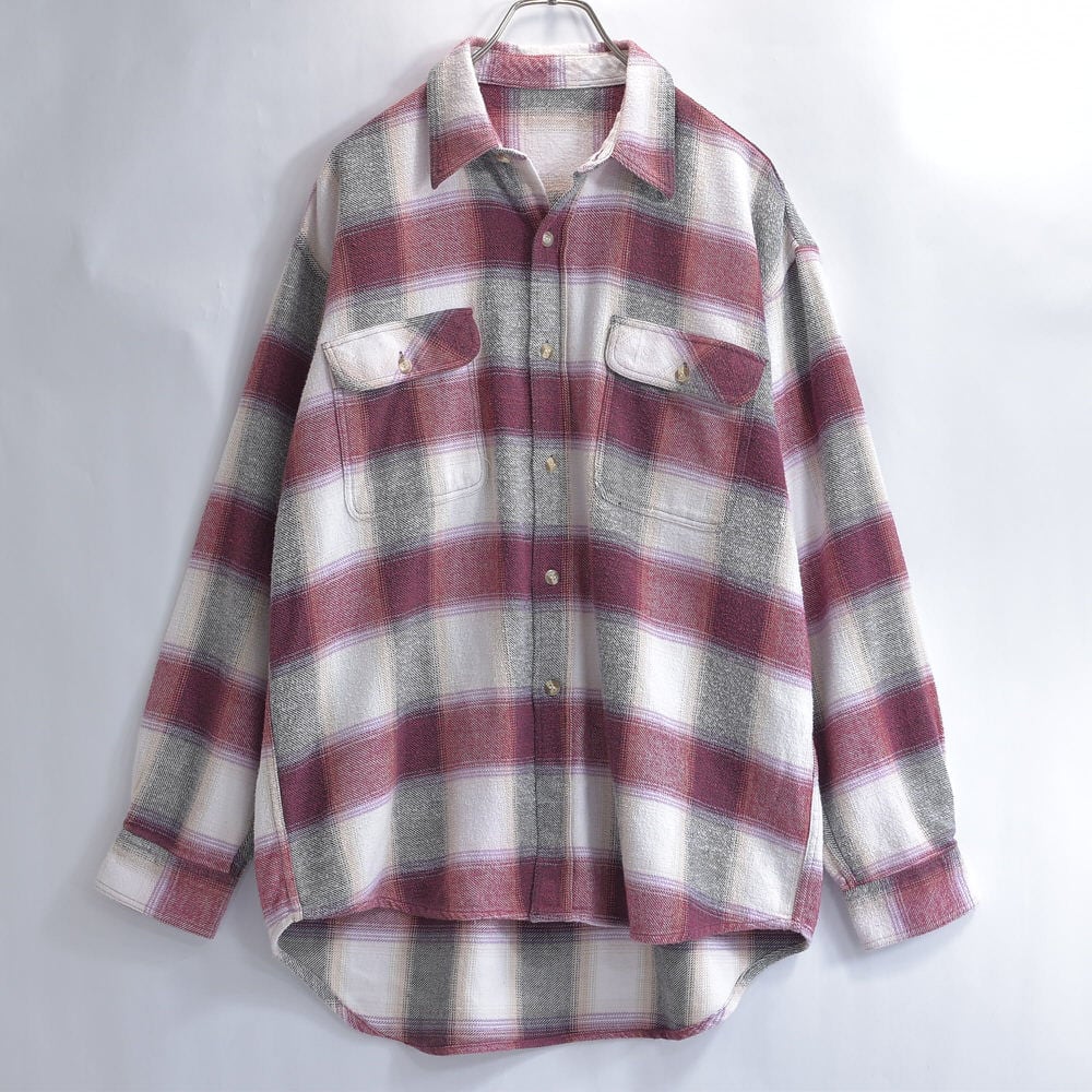 ビンテージ ヘビーネル　オンブレ　タグ無し ネルシャツ FIVEBROTHER（ファイブブラザー） マドラスチェック 長袖 ヘビー