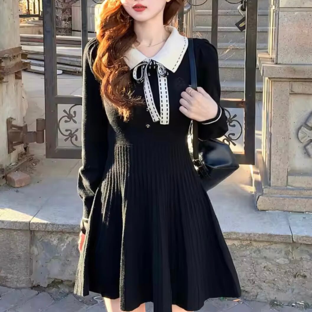 リボンステッチニットワンピース