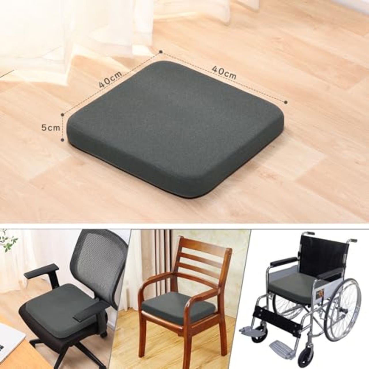 Baibu Home 座布団 クッション 低反発＋高反発 椅子 クッション 40×40×5cm 2層構造 ダークグレー カバー洗える