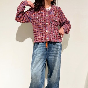 ポリーヌブロー   カラフルラインストーン付ニットカーディガン