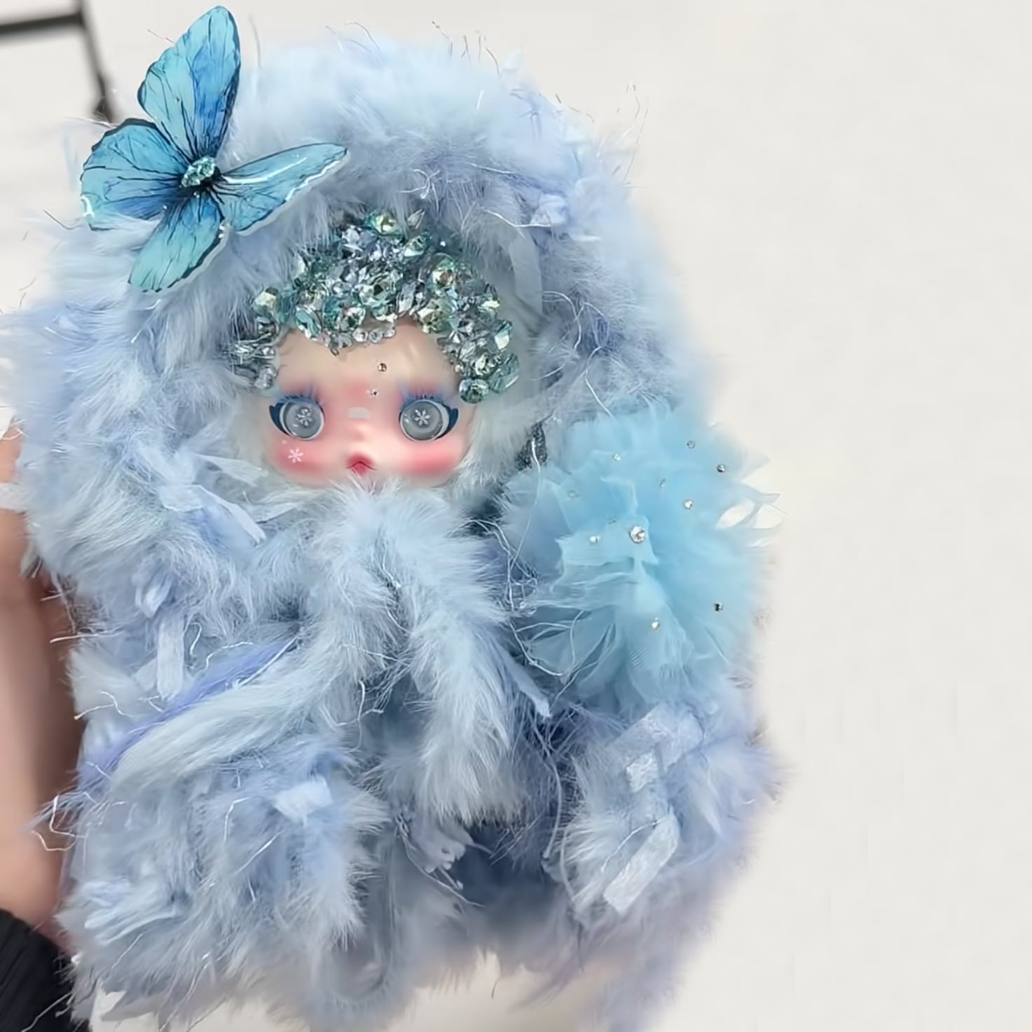 【ブルーアイスバタフライプリンセス】氷の蝶 SKULLPANDA 本体 オーダーメイドリメイク 高級ぬいぐるみチャーム 萌えかわ 氷の蝶モチーフ 特別仕様