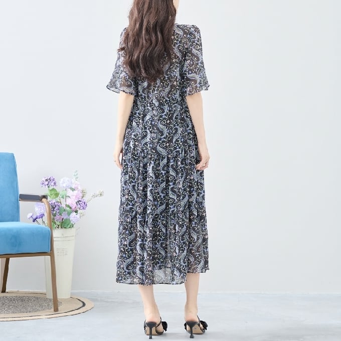 ワンピース シフォン総柄 C38-1230 フリー M～L TRUBE 大人可愛い