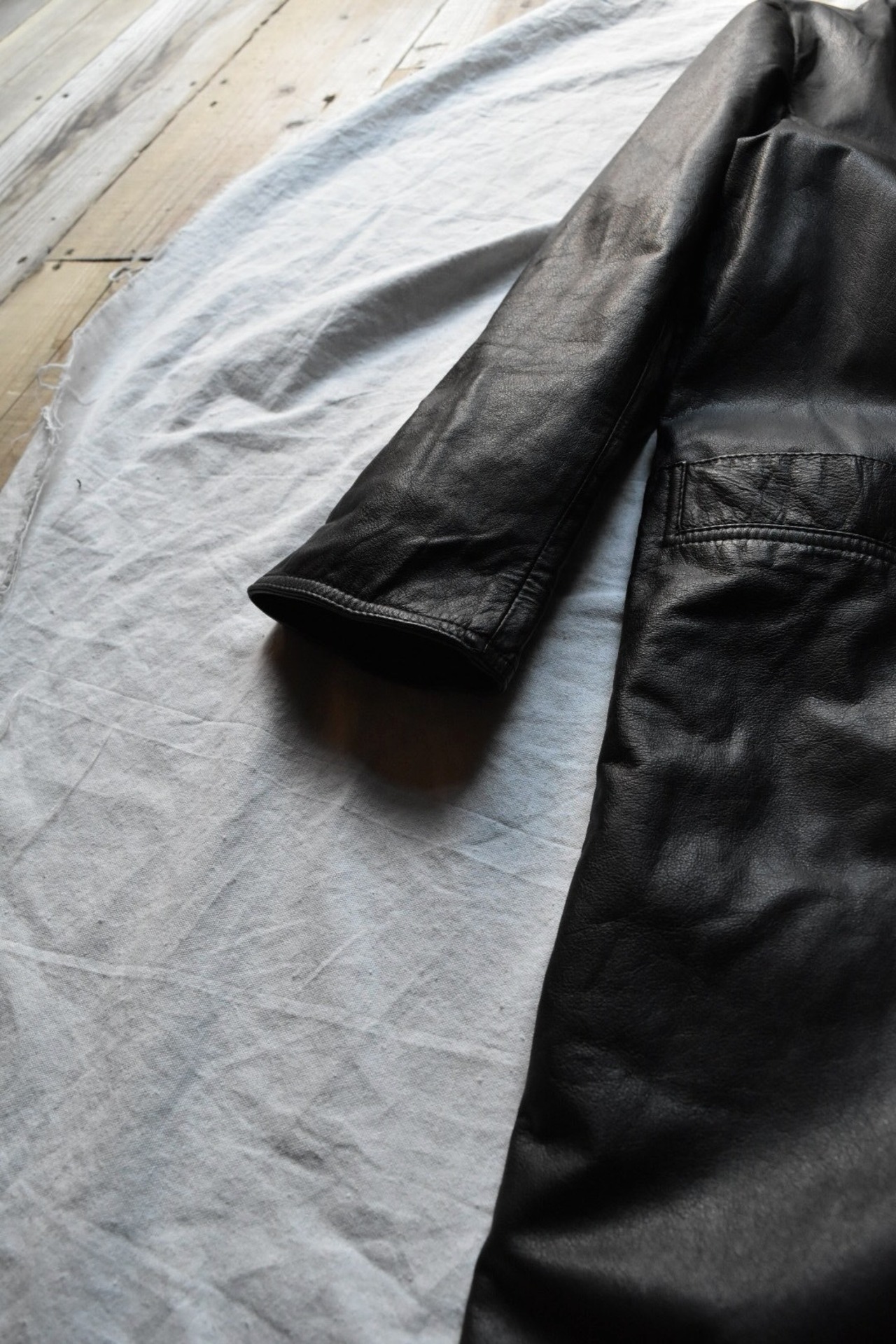 Black leather long coat