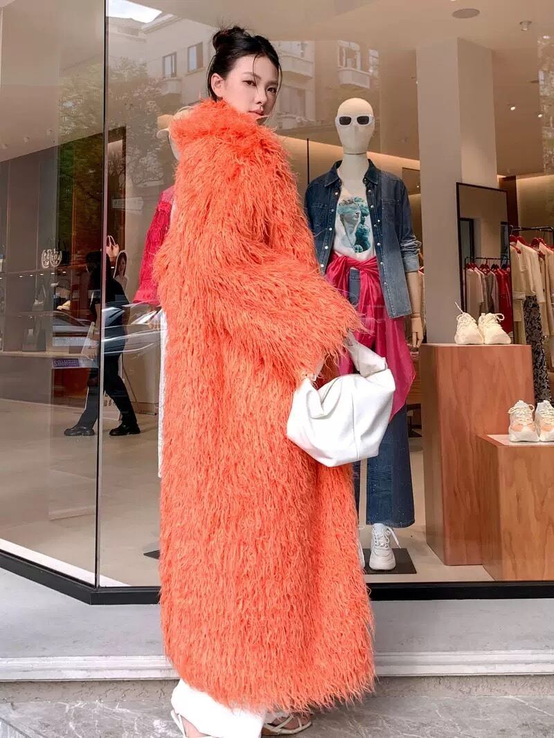 オレンジ 水色 ロング ファー コート | LOVEYsmileSHOP