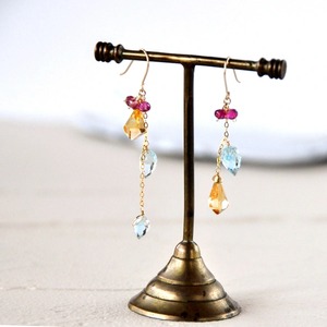 14kgf/　シトリンxブルートパーズxトルマリン　アシンメトリーピアス