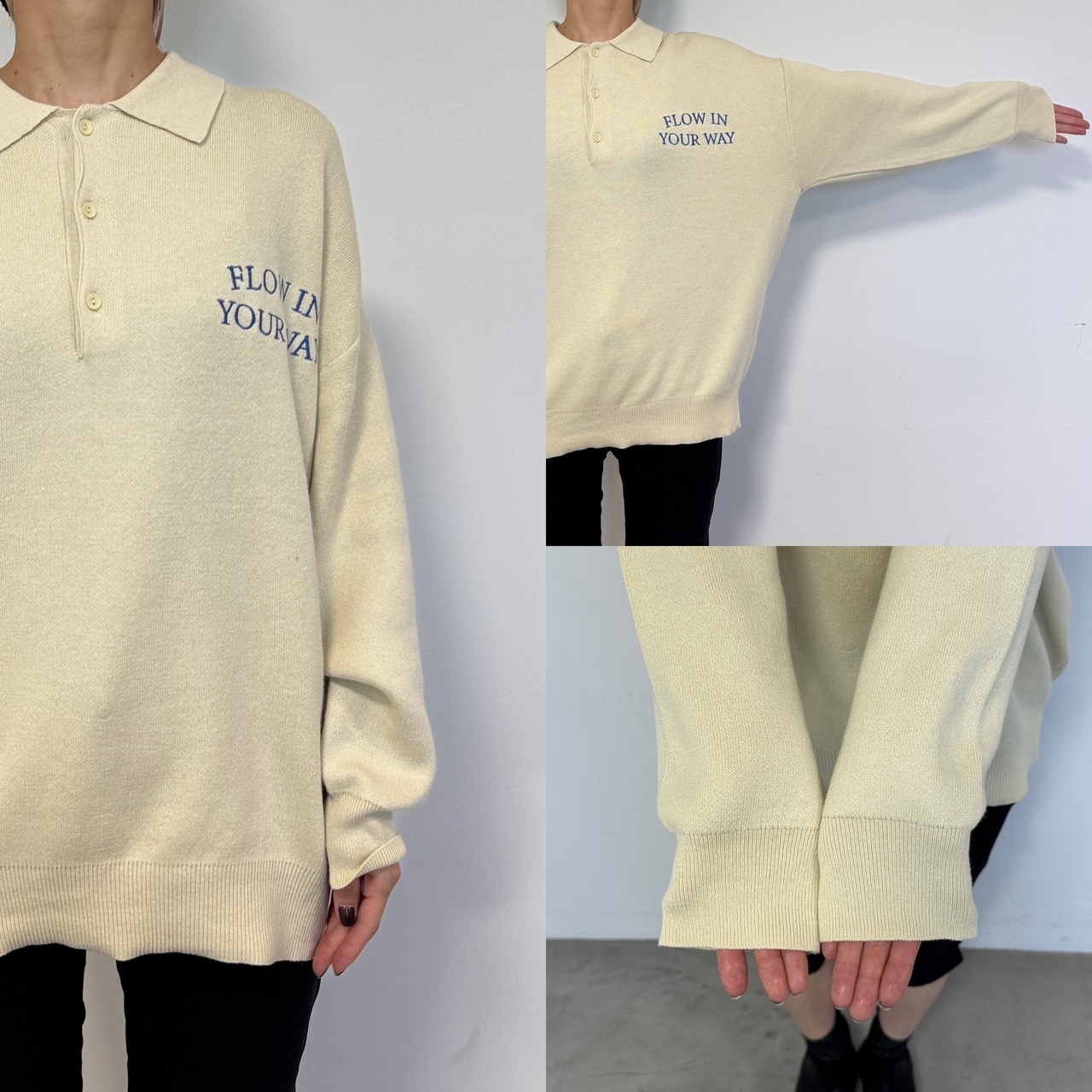 ロゴ刺繍ルーズシルエットポロknit/クリーム