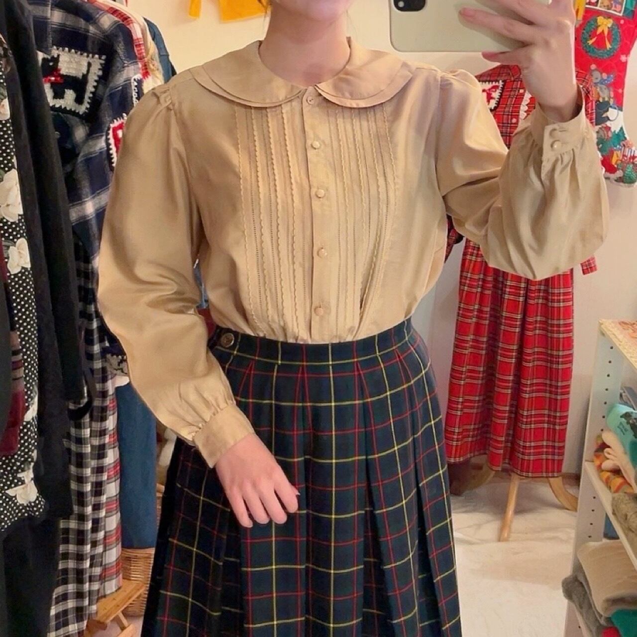 beige double collar blouse