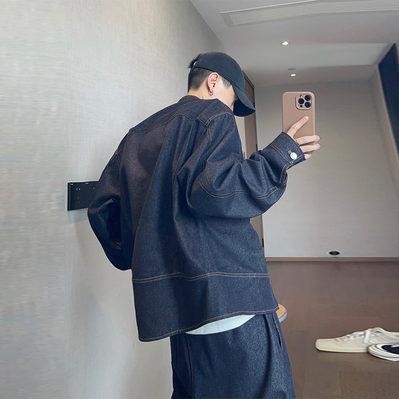dannyandzeeスタンドカラーダブルブレストデニムジャケット | mblueshop