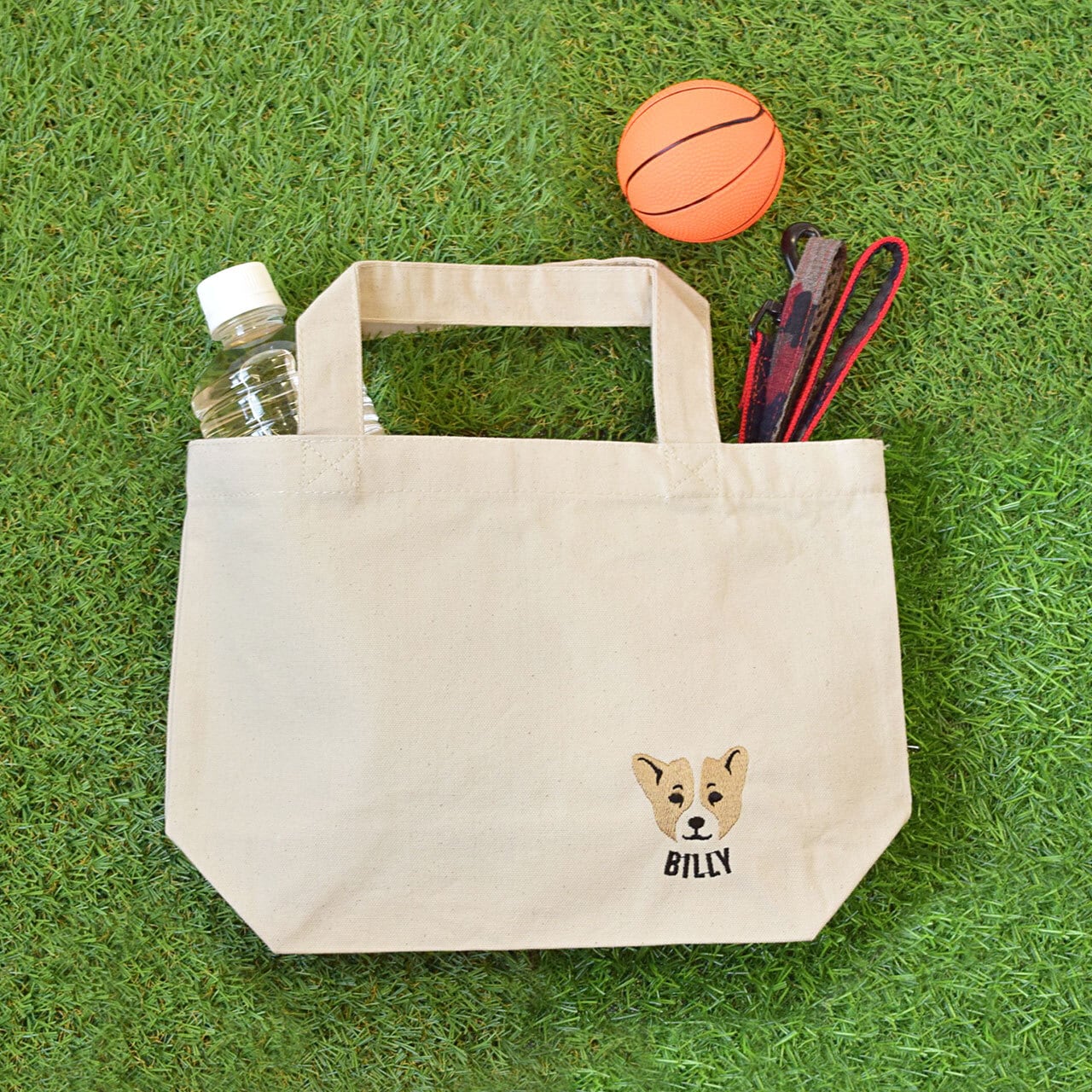 コーギー （子犬）刺繍 お散歩ハンドバッグ（名入れ可） ランチバッグ
