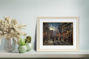 トーマス キンケード スタジオ「ハリー・ポッター/ダイアゴン横丁」額縁 作品証明書 展示用フック付き アートプリントポスター