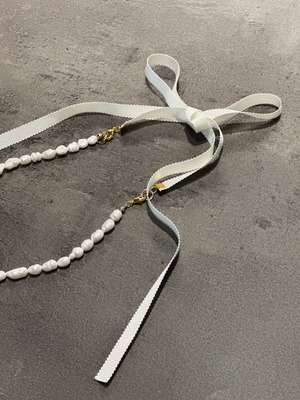 Ribbon pearl necklace (リボンカラー・グログランホワイト)