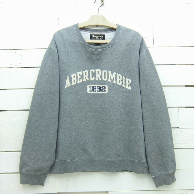 Abercrombie & Fitch アバクロ 前V ワッペン ロゴ ダメージ加工 スウェット グレー メンズ XLサイズ