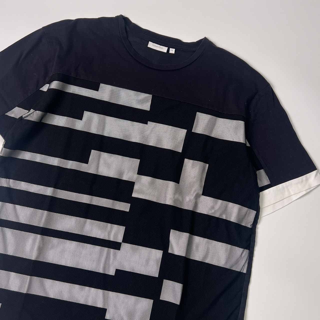 Calvin Klein カルバンクライン メッシュ デザイン 半袖 Tシャツ M/ブラック×ホワイト メンズ