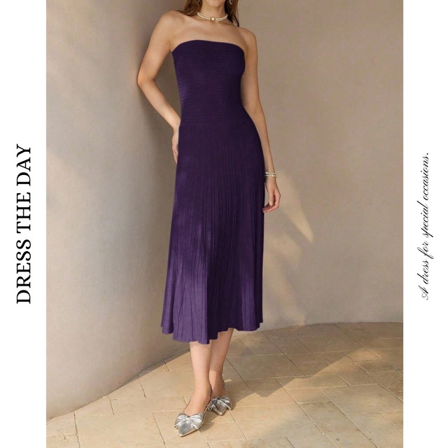 ベアトッププリーツロングワンピース W0132