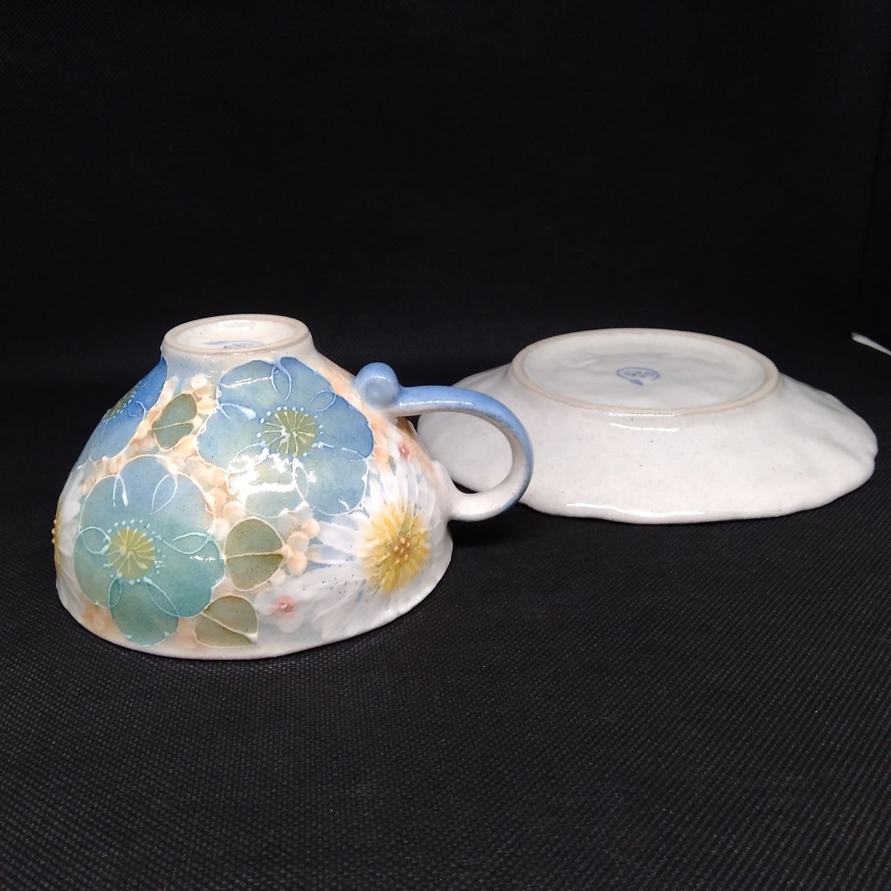 再値下げ 新品 工房ゆずりは カップのみ3点 青彩ローズ 青彩小花 ばら