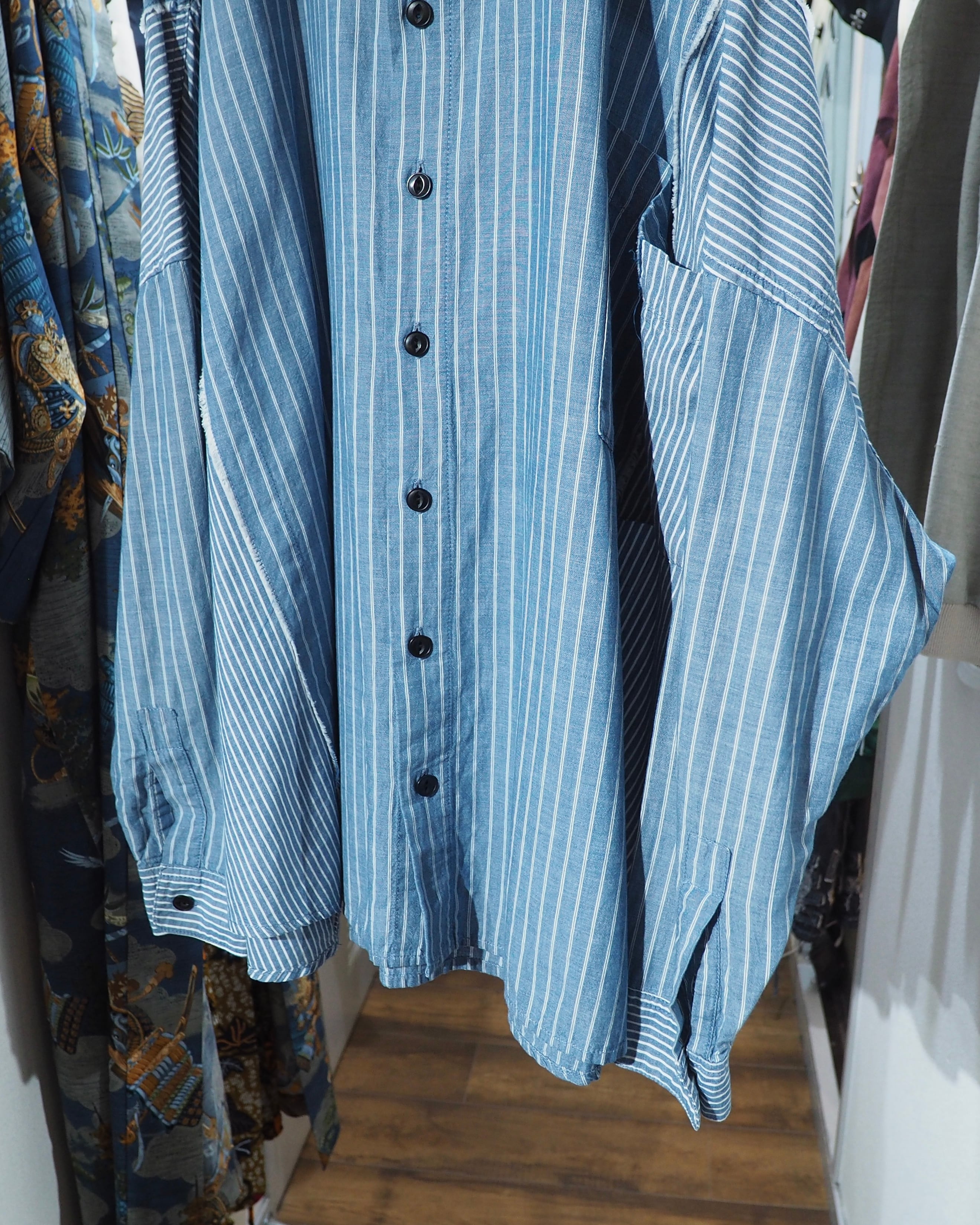 ” Advantage cycle × JIEDA - 再構築 ” Over silhouette Stripe switching shirt