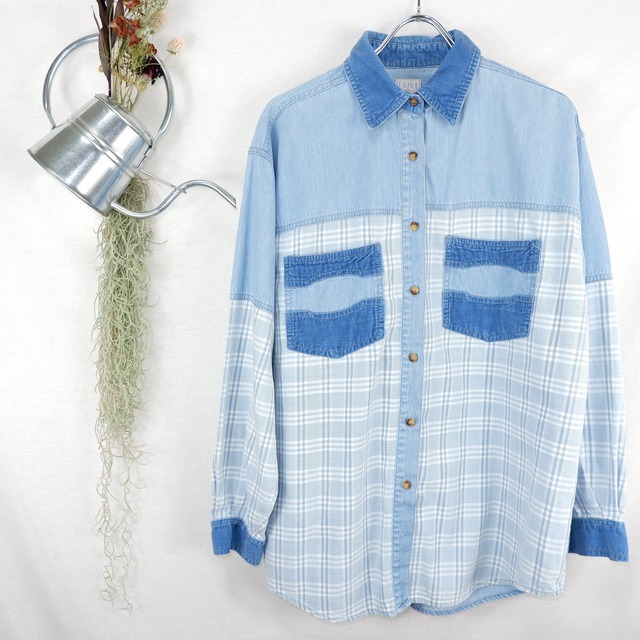 [L] Corduroy Switching Denim Shirt | コーデュロイ 切り替え デニム シャツ