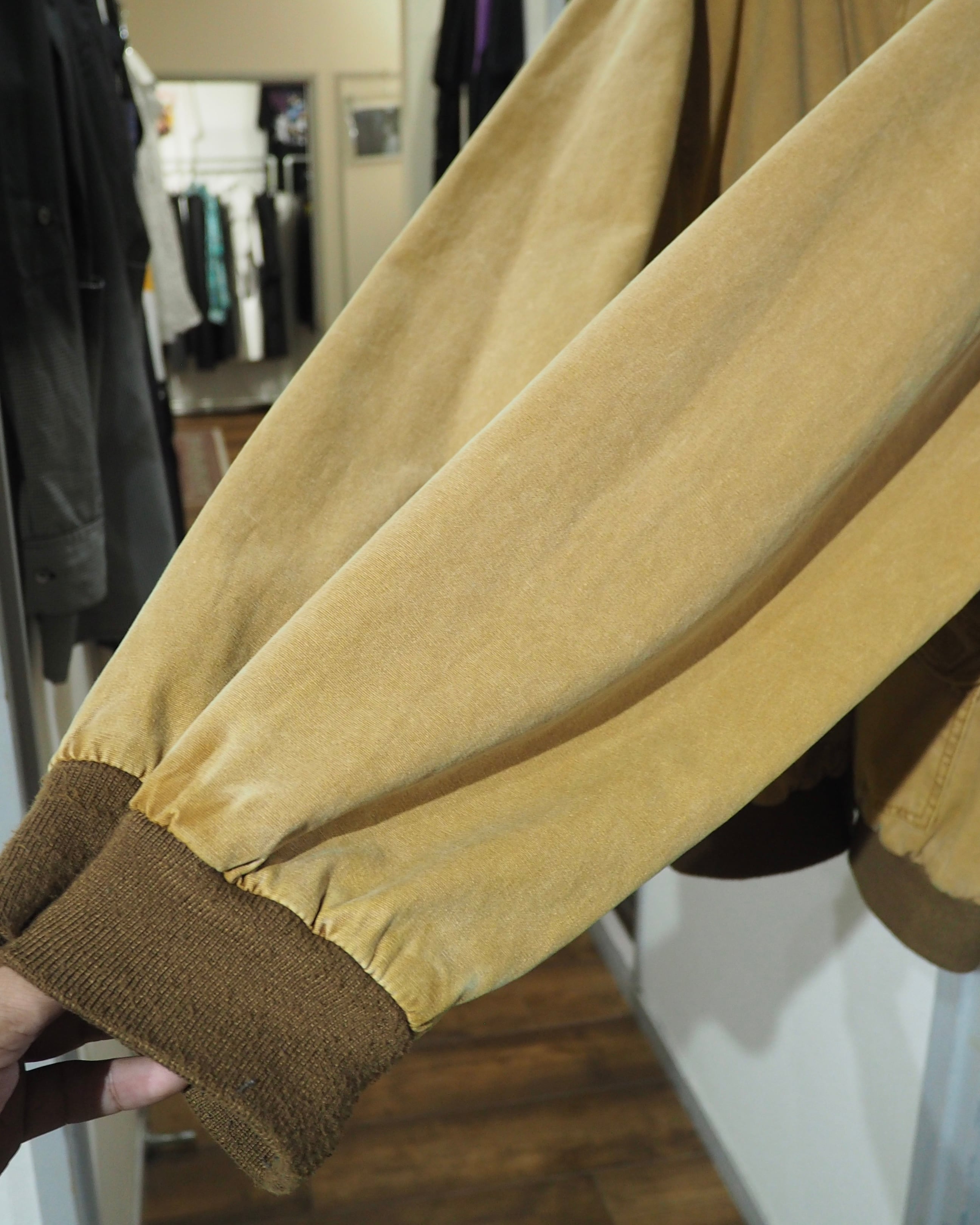 " KAKADU " Beautiful Fade Camel × Leather Collar switching Vintage Loose Duck Jacket
