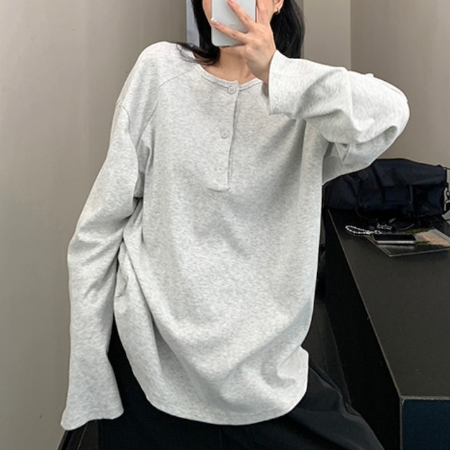 asymmetrical design Henley neck long tee　アシメデザインヘンリーネックロングティー　J1559