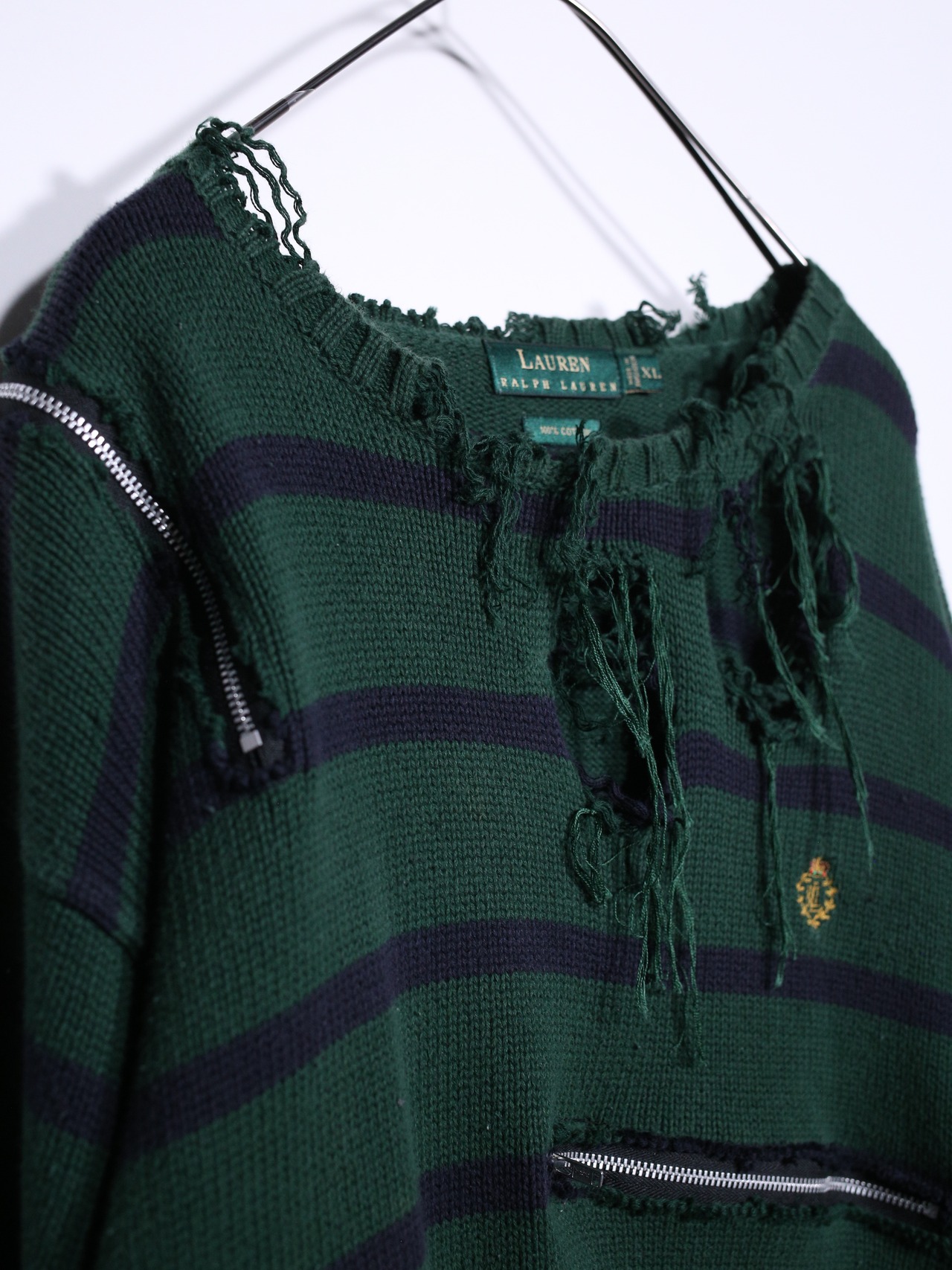 REMAKE / zipper custom border boro knit - 8