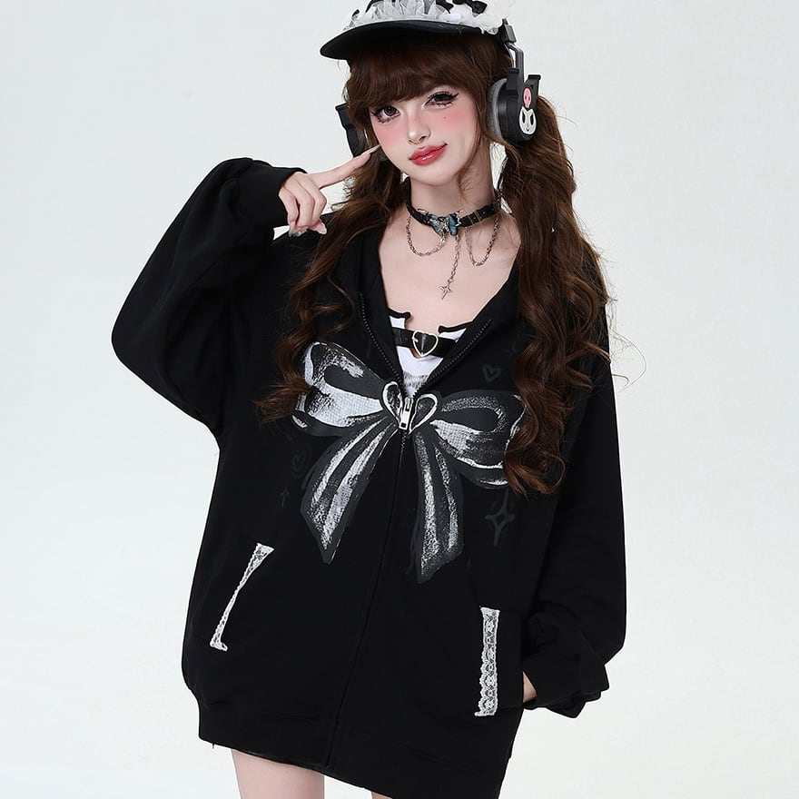 SEASONZ パーカー スウェットジャケット ルーズ リボン 長袖 ZIP