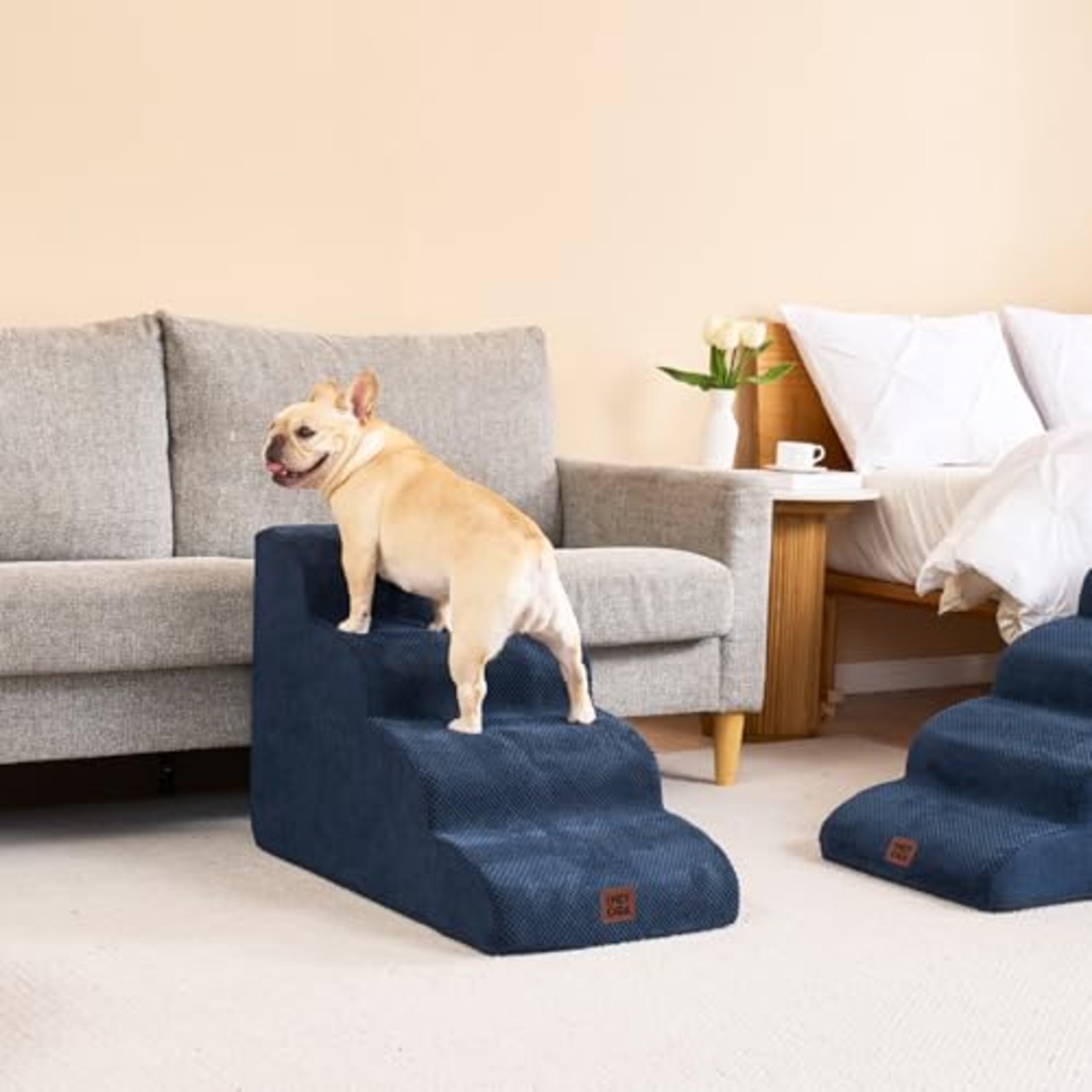 EHEYCIGA 犬 階段 ステップ ペット階段 ドッグステップ 犬 スロープ 高密度 滑り止め付き 安定性 カバー取り外し可能 洗える 小型犬適用（4段,ネイビー）