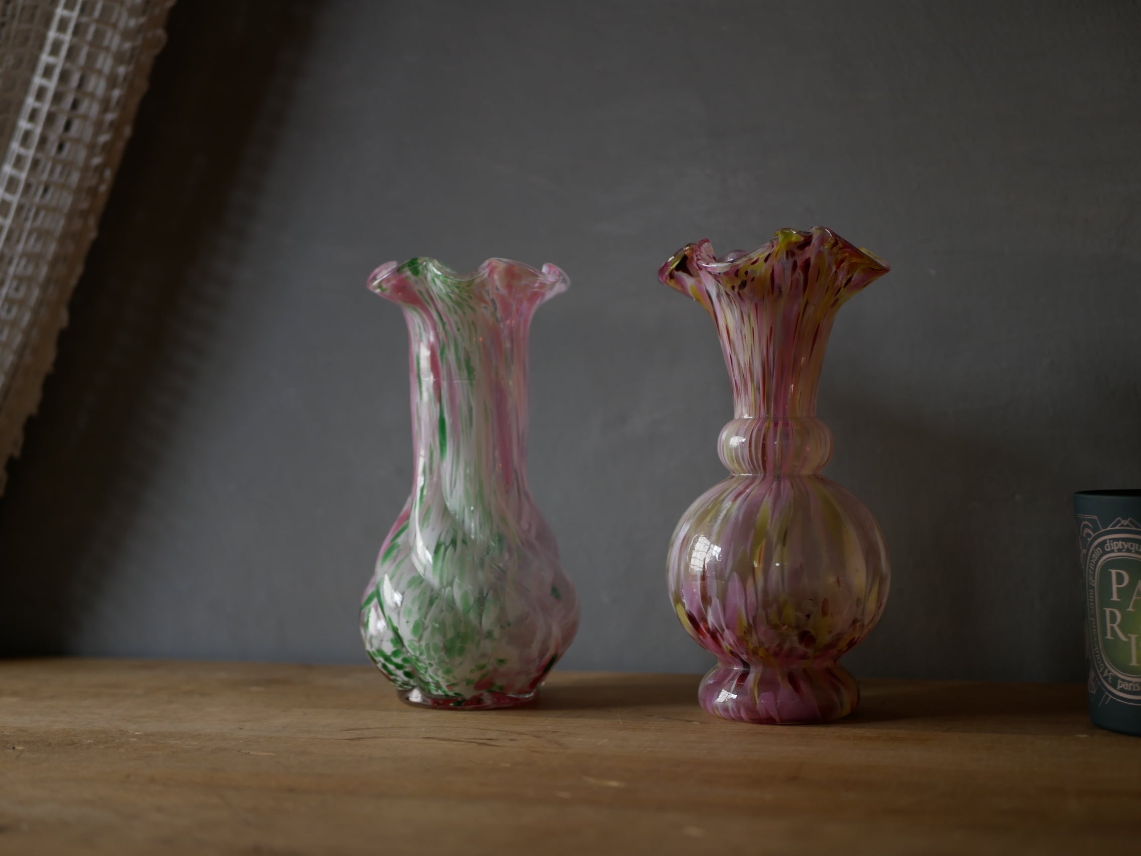 クリシーオパリンガラスフラワーベースフランスアンティークブロカント