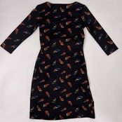LAURA ASHLEY ローラアシュレイ 羽 フェザー デザイン ストレッチ ショールカラー 七分袖 ワンピース UK10/黒 ブラック系/レディース