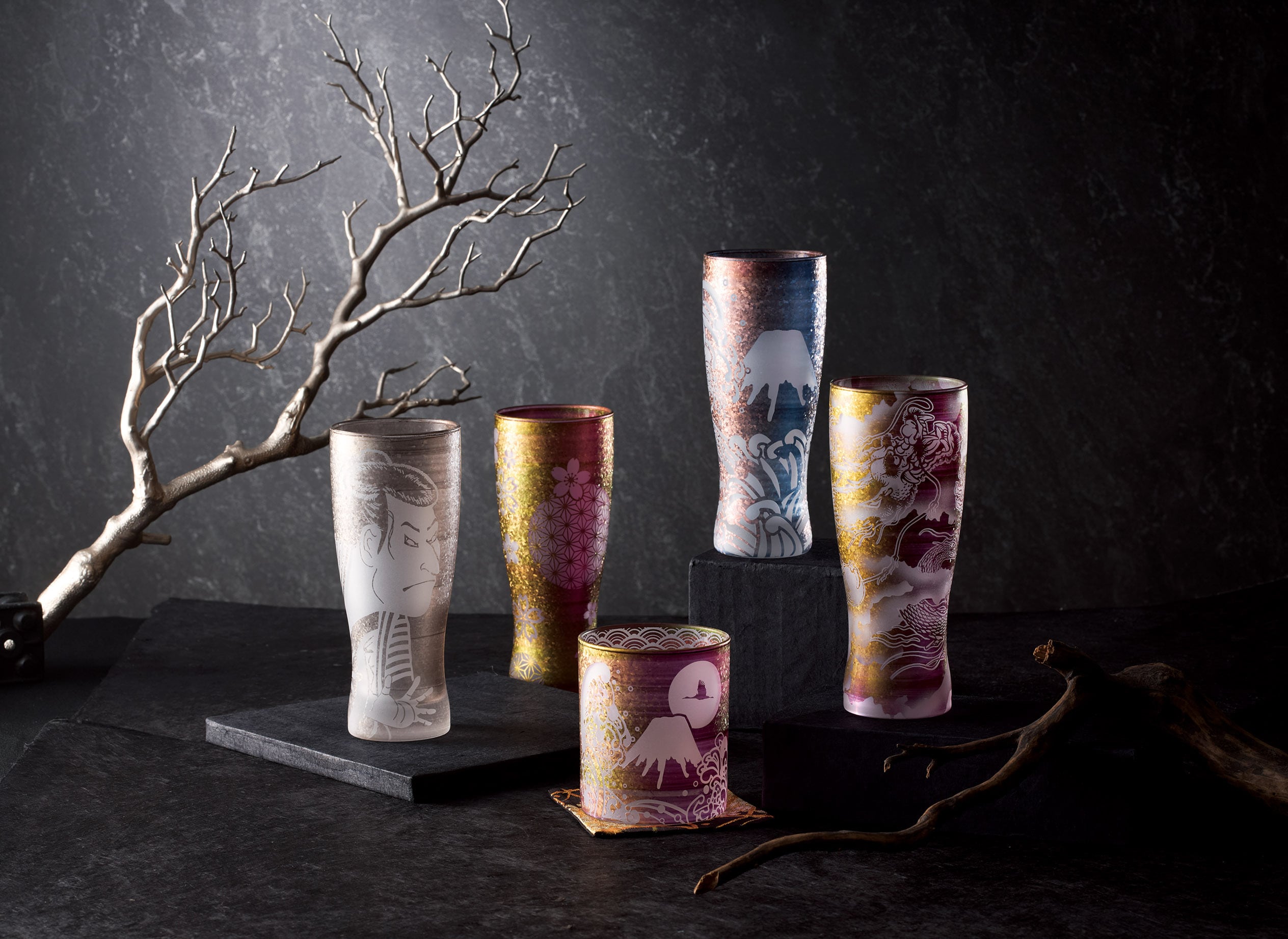 美濃輝璃妓タンブラーグラス』『ゴールド』『シルバー』『ブロンズ
