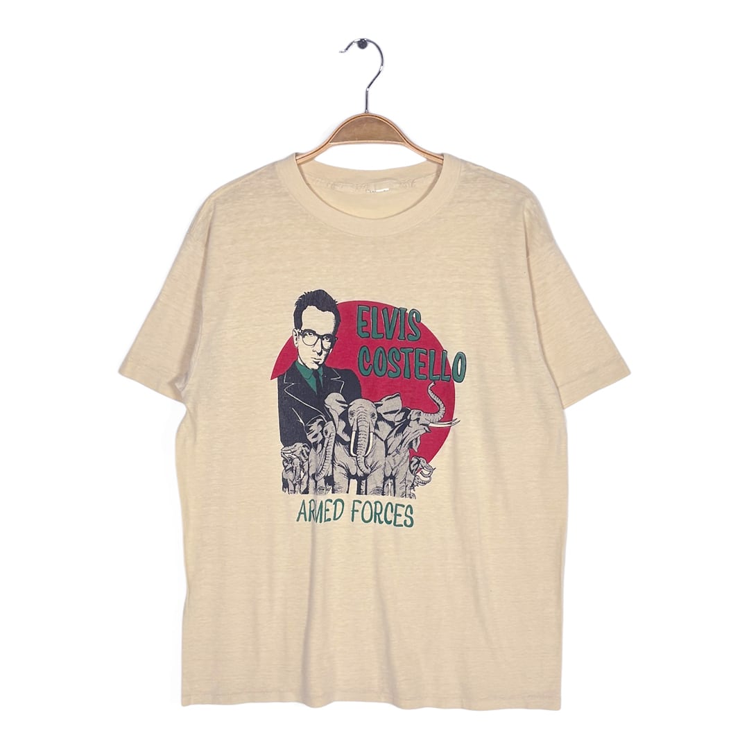 70s エルビスコステロ ヴィンテージ Tシャツ アームドフォーセス ロックTシャツ シングルステッチ ELVIS COSTELLO  サイズL相当 古着 AA0038
