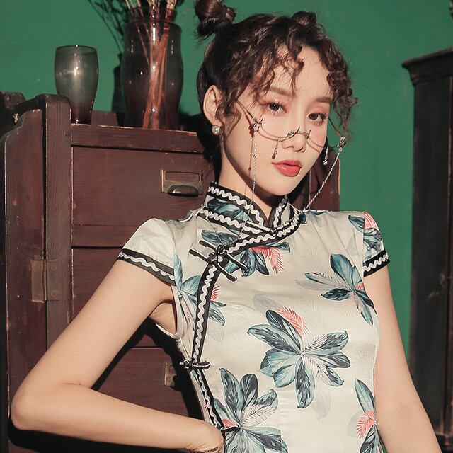 スタイリッシュシンプル 海〜波柄 チャイナワンピース チャイナドレス