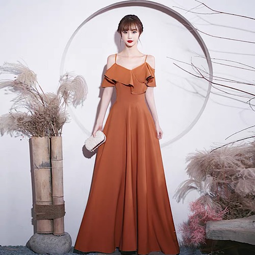 演奏会ドレス 発表会ドレス キャミソール フリル Aライン 無地 シンプル 華奢 デコルテ 発表会 演奏会 レディース 結婚式 ステージ衣装 ロング丈 エレガント ウエディングドレス カラードレス