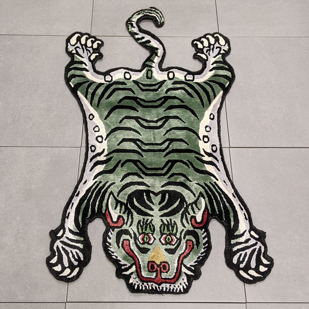 Tibetan Tiger Rug (Sサイズ シルク フォレストグリーン 028) チベタン