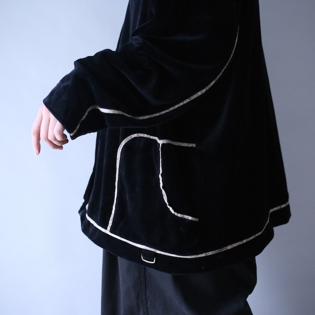 piping gimmick design loose silhouette velours shirt jacket