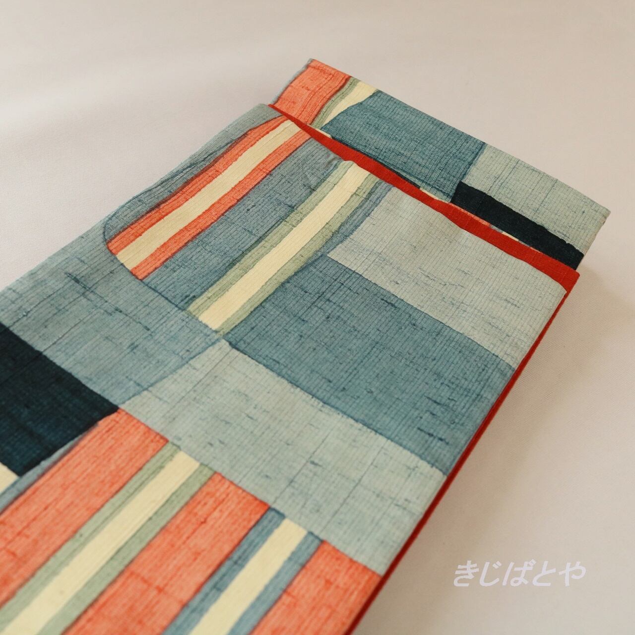 幾何学模様 半幅帯 グレー系 半幅帯 単品 帯 百華(MOMOKA)「グレー×ブラック 菱幾何学」日本製 半巾