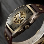 腕時計 メンズウォッチ 自動巻き 機械式 メカニカル レトロ スカル ヴィンテージ スケルトン 革 レザー
