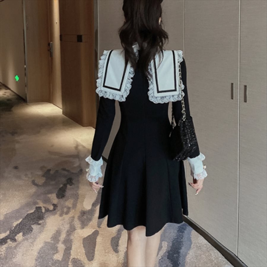 送料無料】 ミニドレス ワンピース フェミニン ガーリー系 大きめ襟