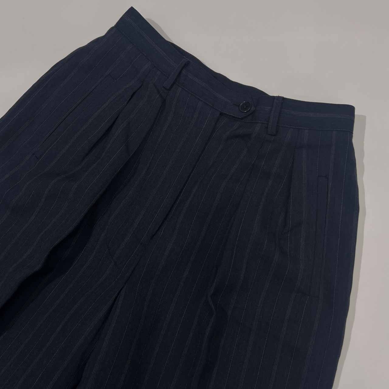 90s LAUREN RALPH LAUREN RETITE ラルフローレン ストライプ タック スラックス パンツ 8P/ネイビー レディース ビンテージ