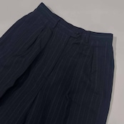 90s LAUREN RALPH LAUREN RETITE ラルフローレン ストライプ タック スラックス パンツ 8P/ネイビー レディース ビンテージ