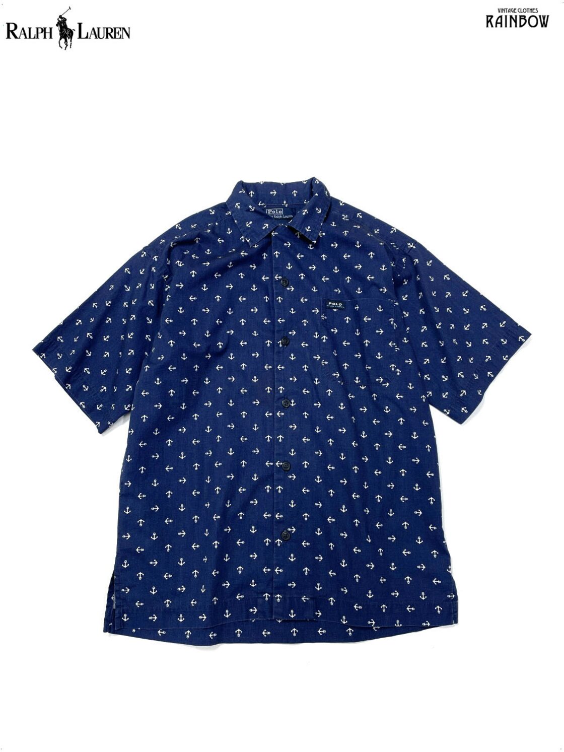 古着 Polo Ralph Lauren ポロラルフローレン 碇 総柄 コットン 半袖 