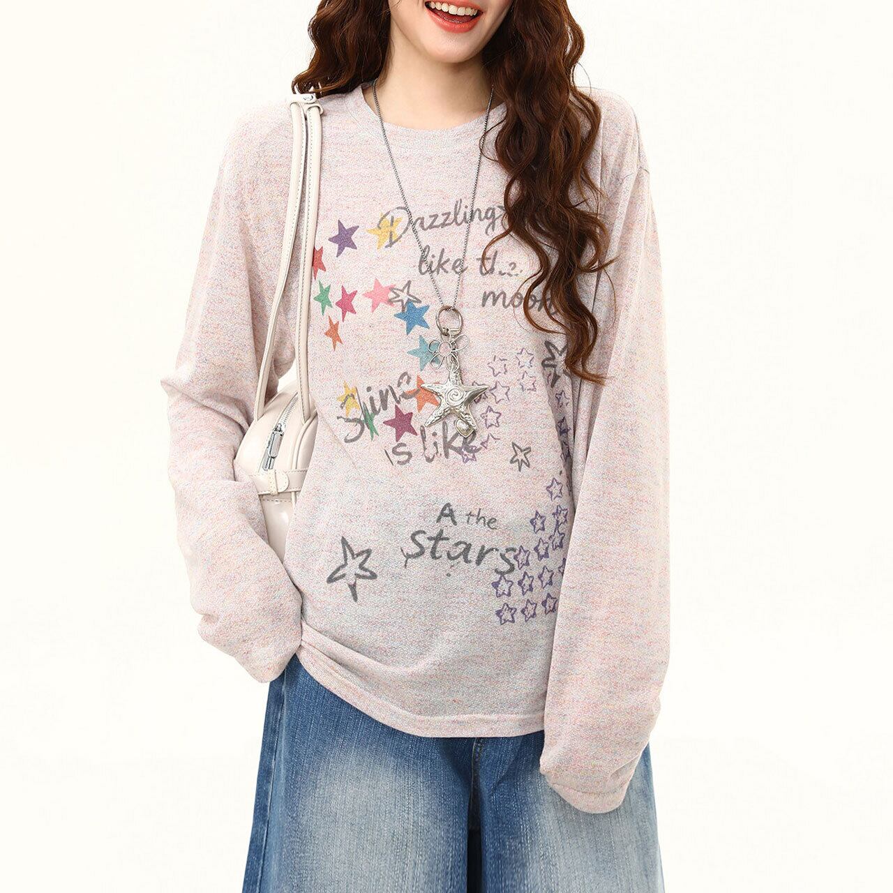 カラフルスターレタリングロングスリーブTシャツ 1col R02521