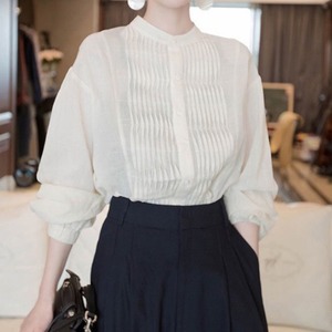 ランタンスリーブプリーツシフォンシャツ W00745