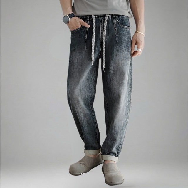 Drawstring Tapered Full-Length Jeans ◇H0833