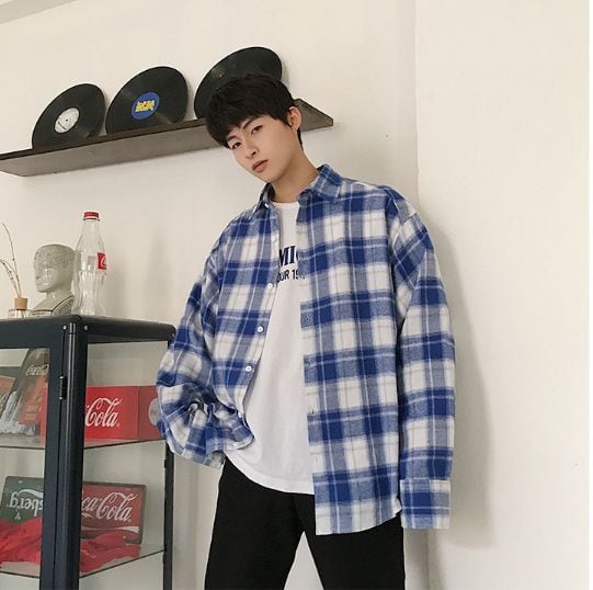 全2色 タータンチェック シャツ トップス メンズ 韓国 カジュアル
