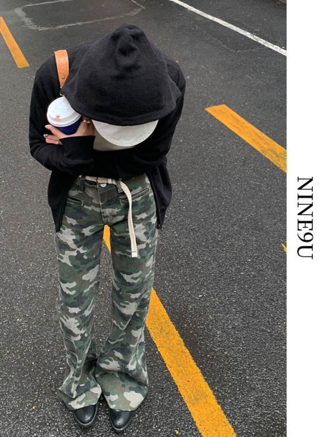 camouflage casual denim flare-pants【NINE6802】