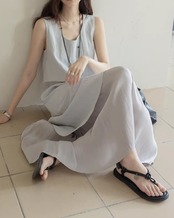 Asymmetrical Sleeveless Midi Dress　　L0035