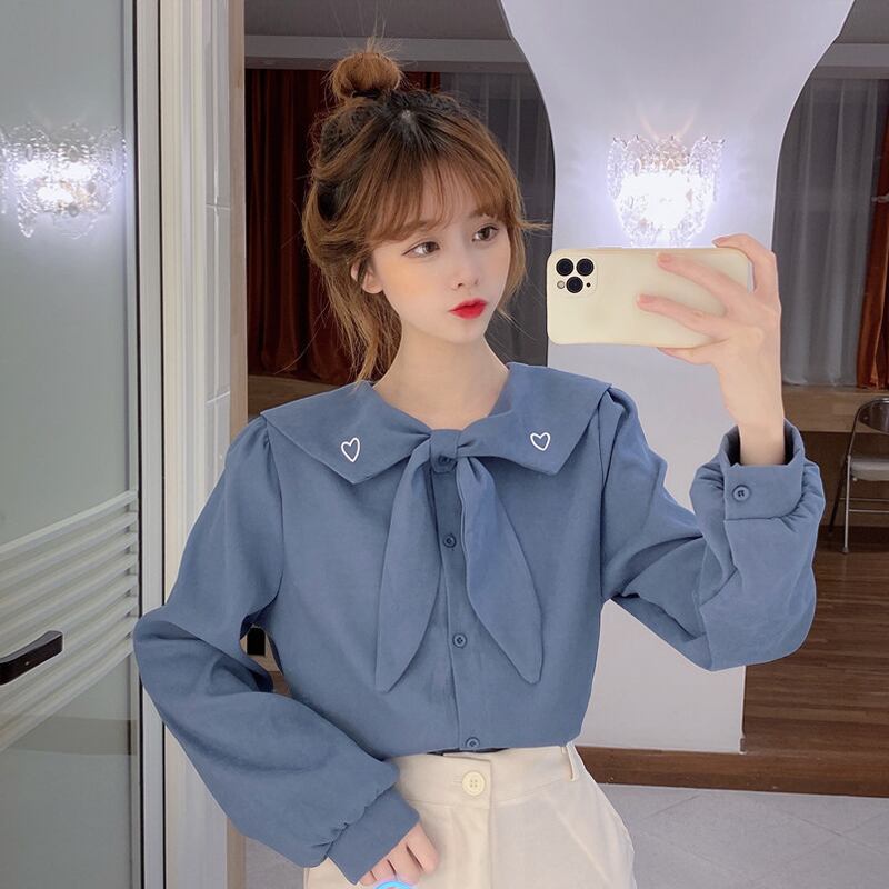 シャツ スプリングスタイルリボンスタンダード ロング レトロ 春物 スーパーモール16086792381