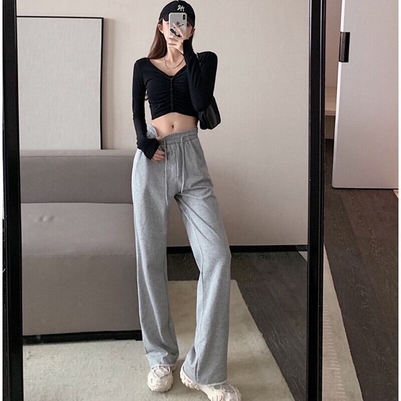 パンツ オータムスタイルグレーギャザーストレッチハイウェストカジュアルルーズ エラスティック 伸縮 秋物 ガールズファッション12041589645