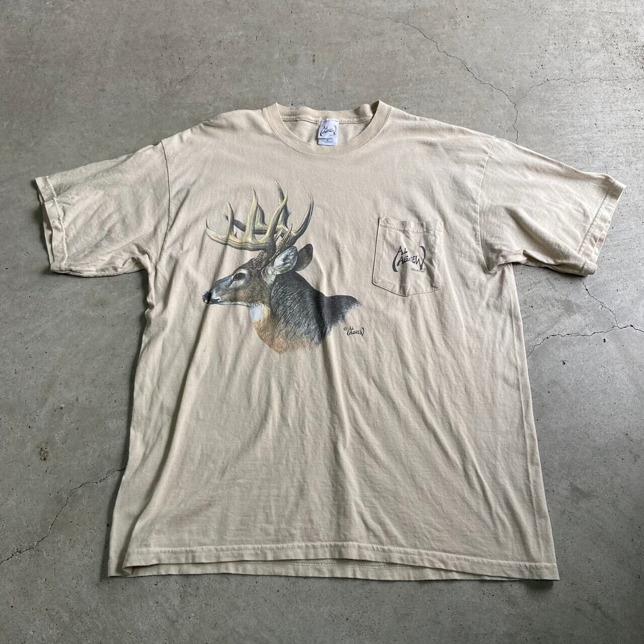 90年代 鹿 アニマル 両面プリント ポケットTシャツ メンズXL 90年代 鹿 アニマル 両面プリント ポケットTシャツ メンズXL