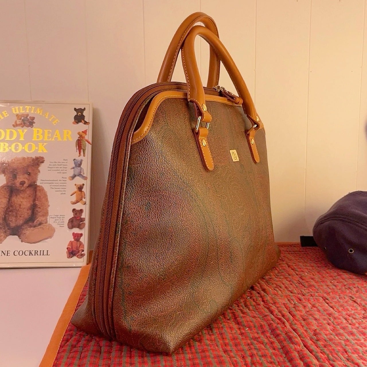 dark red paisley boston bag